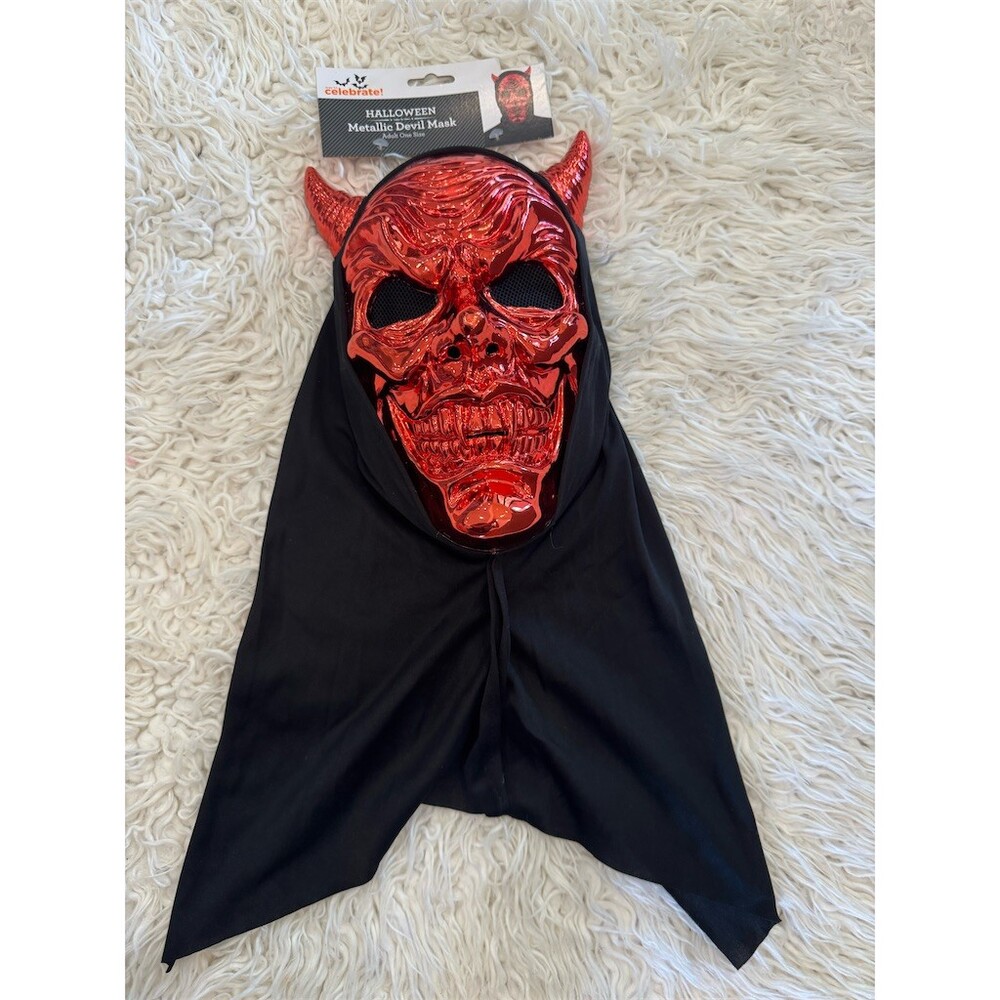 Hyde & Eek! Boutique Halloween Red Metallic Devil Skull Mask Hood One Size